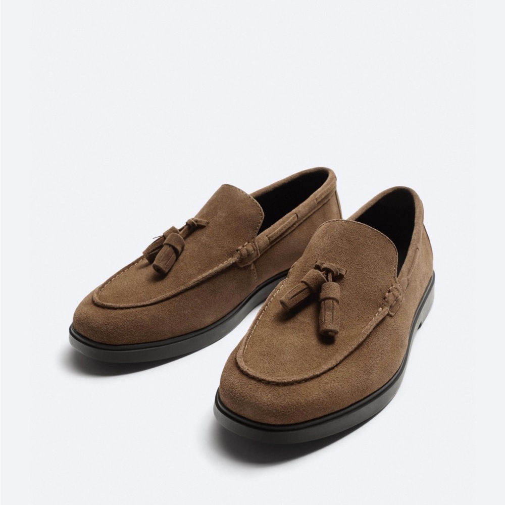 Zara Tan Suede Tassel Loafers